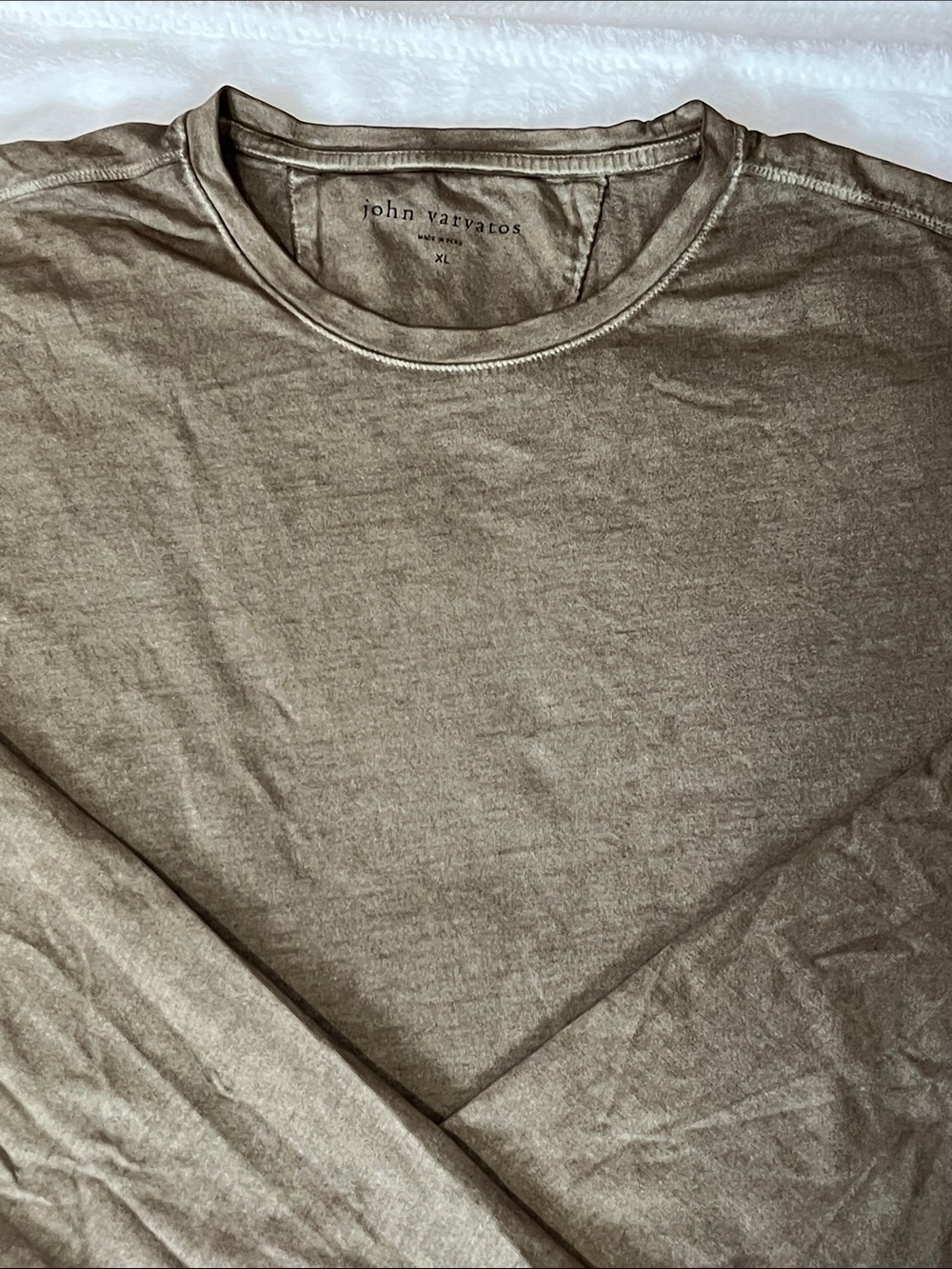 John varvatos Men's Long Sleeve Crewneck Shirt in Khaki XL - Picture 6 of 8